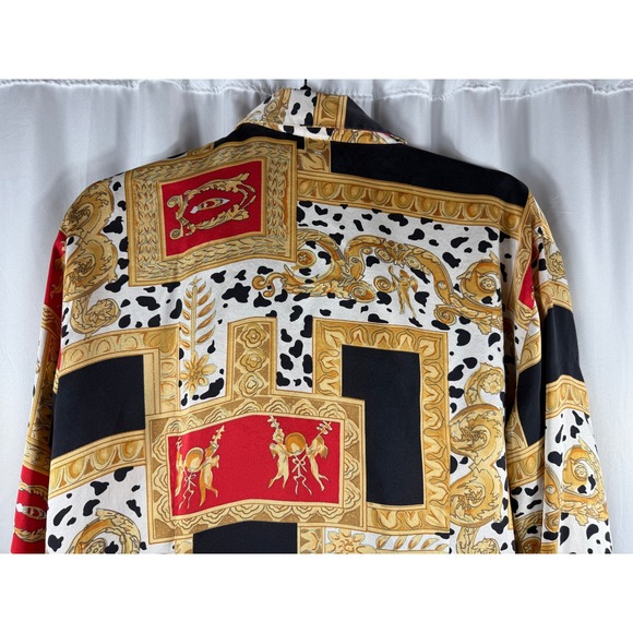 Paolo Santini 100% Pure Silk Vintage Abstract Print Button Up Shirt Womens 14 - Picture 6 of 7